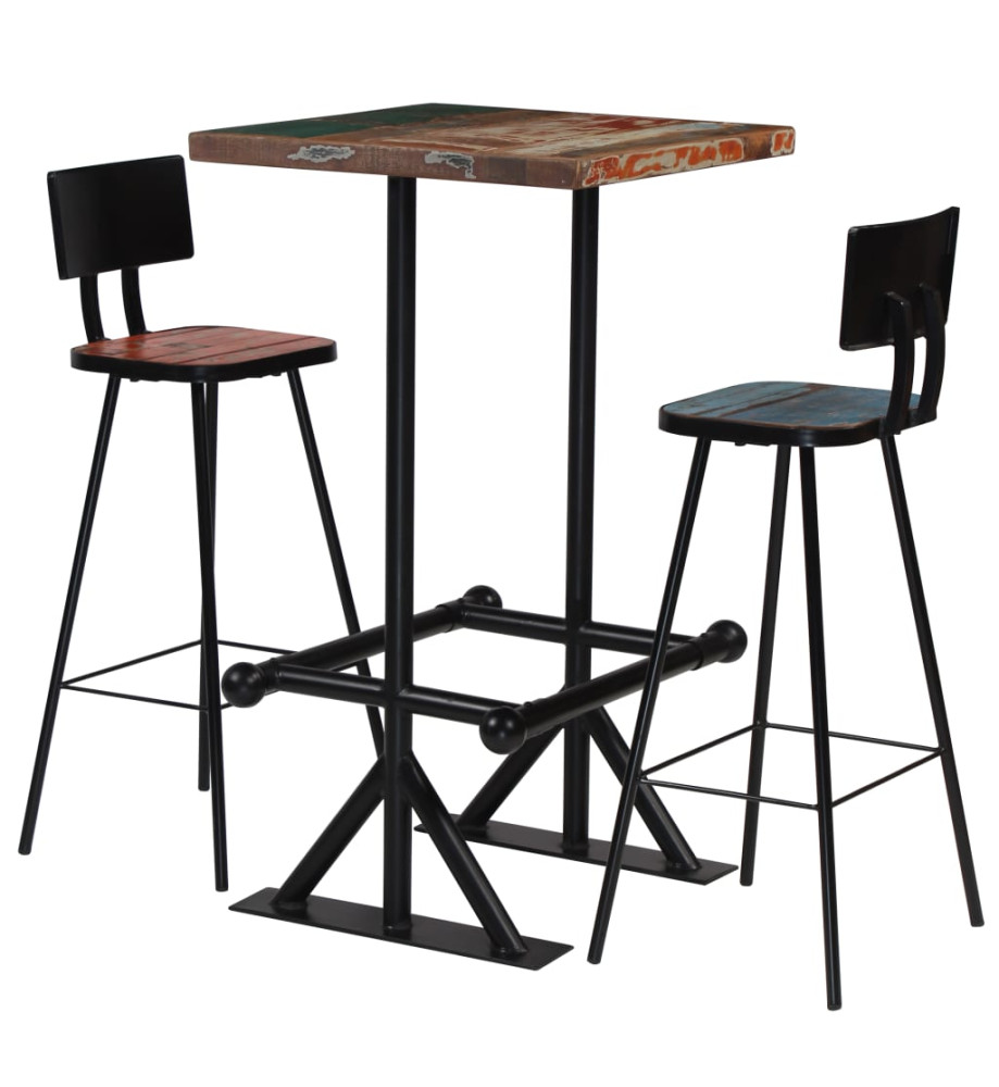 Mobilier de bar 3 pcs Bois de récupération massif Multicolore