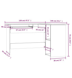 Bureau d'angle chêne fumé 120x140x75 cm bois d'ingénierie