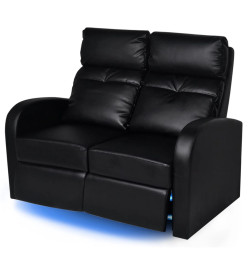 Fauteuil inclinable à LED à 2 places cuir artificiel noir