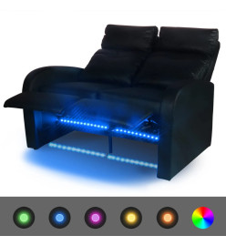 Fauteuil inclinable à LED à 2 places cuir artificiel noir