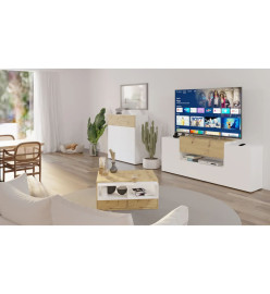 FMD Meuble TV/Hi-Fi 182x33x70,2 cm Blanc et chêne artisanal