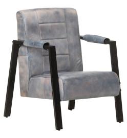 Fauteuil 60x80x87 cm Gris Cuir de chèvre véritable