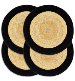 Napperons 4 pcs Naturel et noir 38 cm Jute et coton