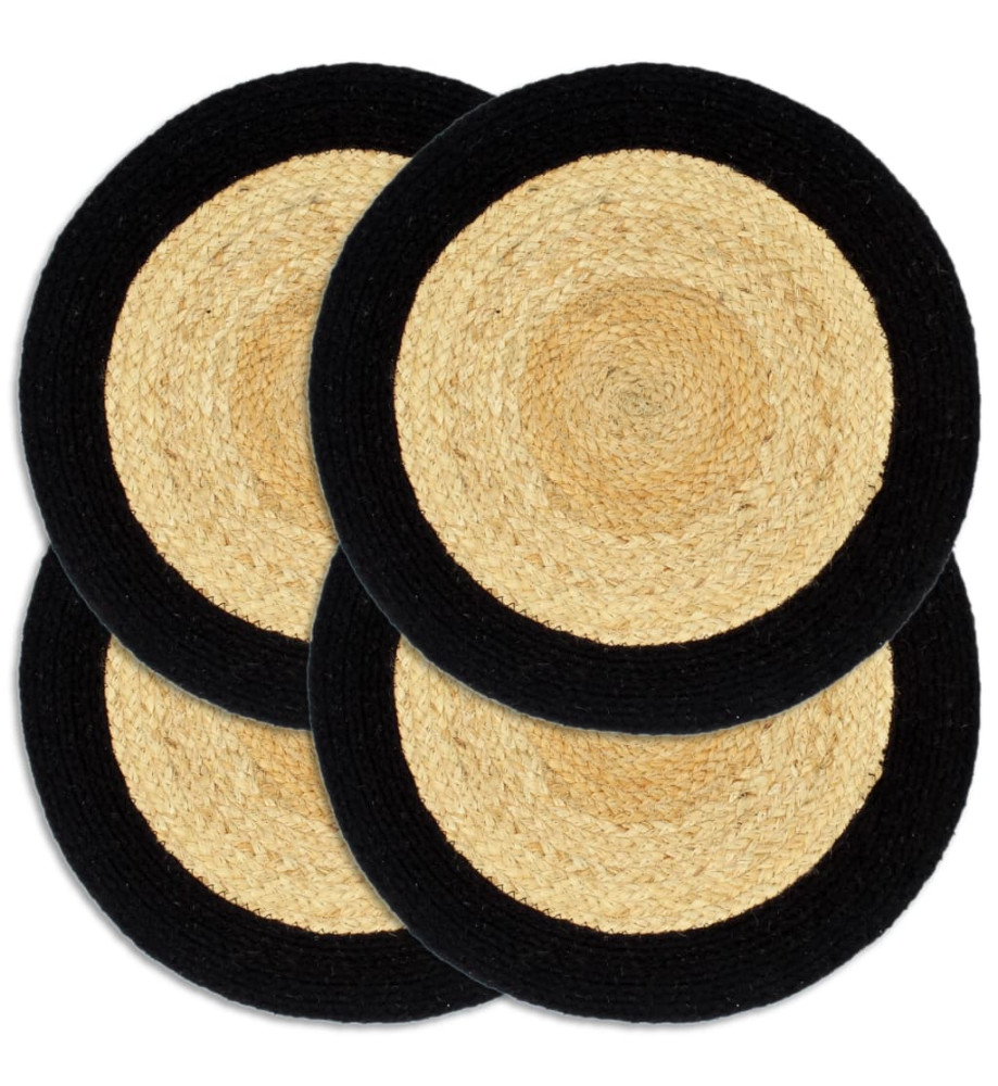 Napperons 4 pcs Naturel et noir 38 cm Jute et coton