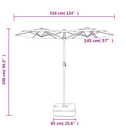 Parasol à double tête rouge bordeaux 316x240 cm