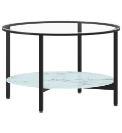 Table à thé Noir et marbre blanc 70 cm Verre trempé