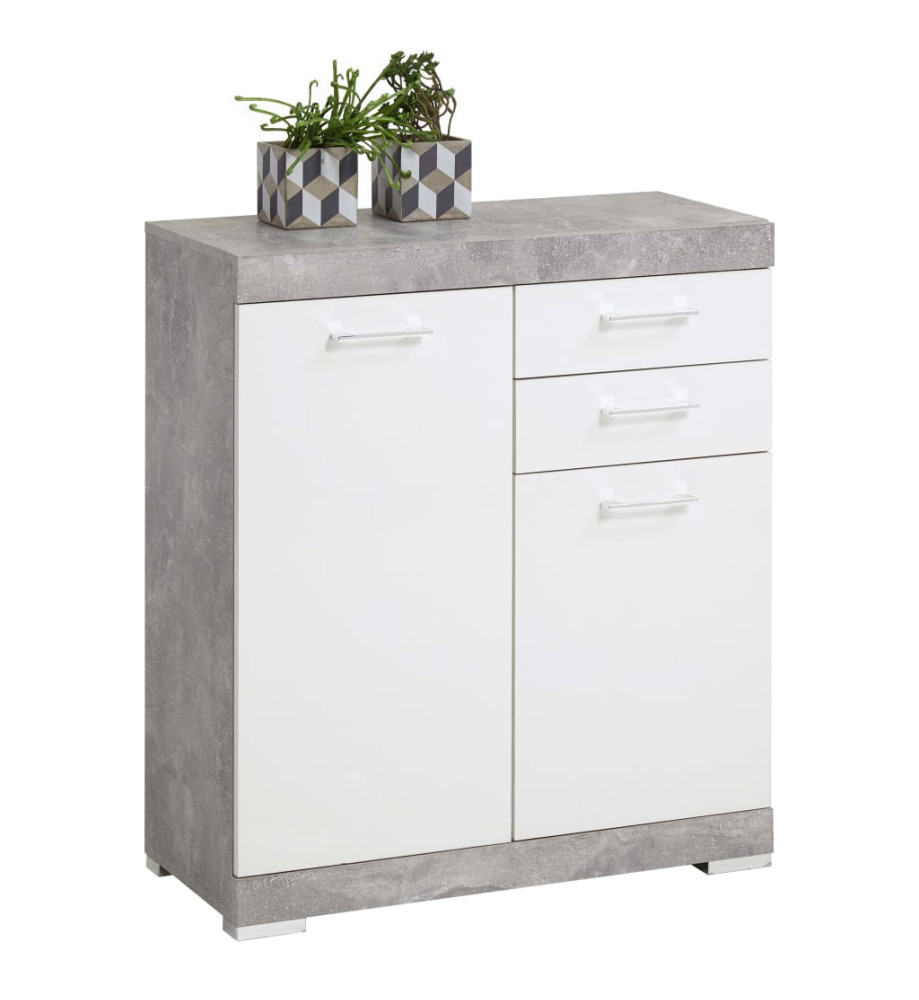 FMD Armoire avec 2 portes et 2 tiroirs 80x34,9x89,9 cm Béton et blanc