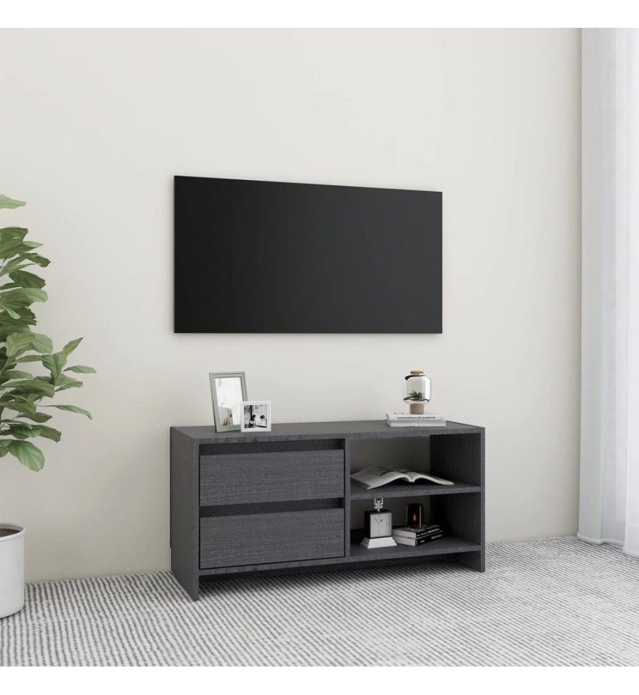 Meuble TV Gris 80x31x39 cm Bois de pin massif