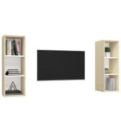 Meubles TV muraux 2 pcs Blanc et chêne sonoma Aggloméré