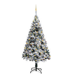 Arbre de Noël artificiel pré-éclairé et boules vert 210 cm PVC