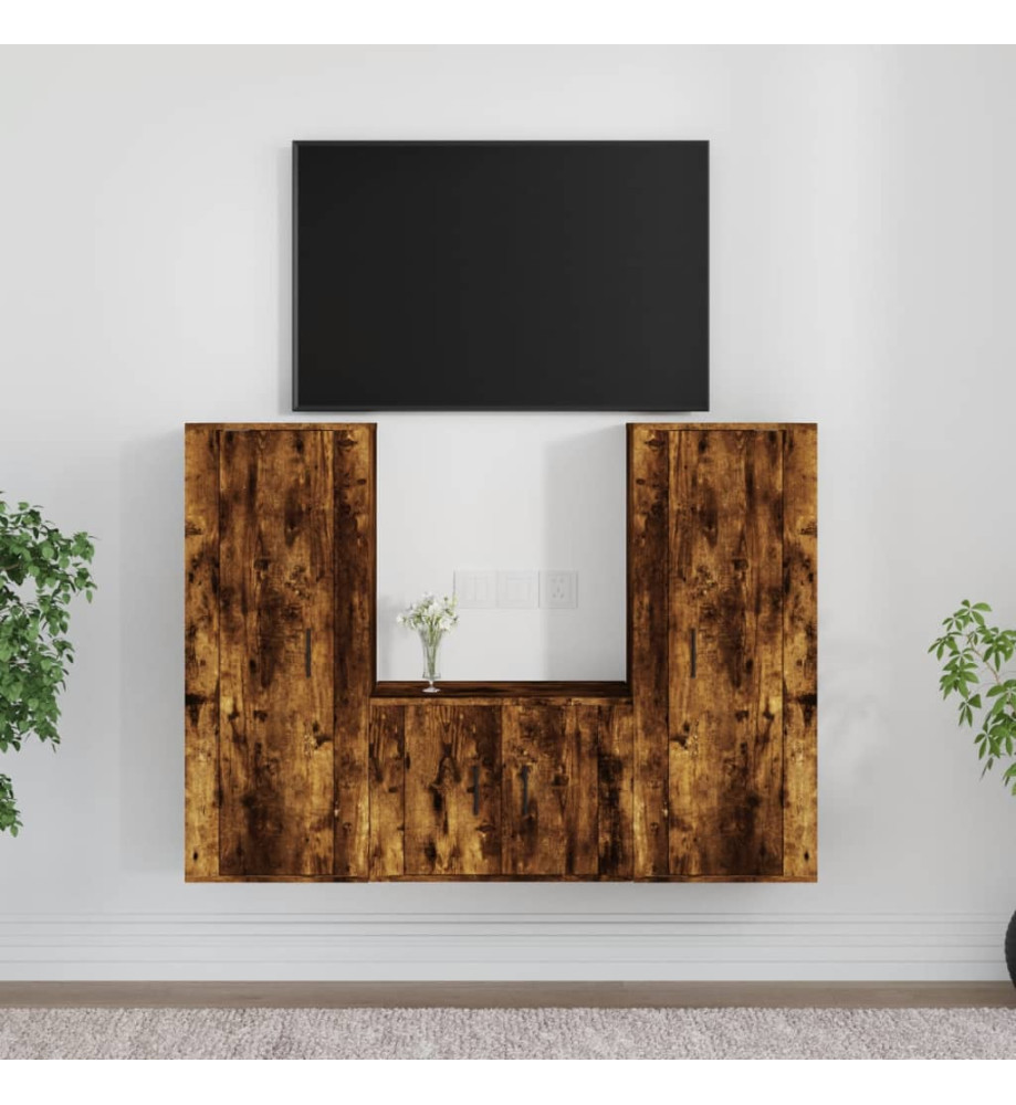 Ensemble de meubles TV 3 pcs Chêne fumé Bois d'ingénierie