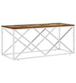 Table basse acier inoxydable et bois massif de récupération