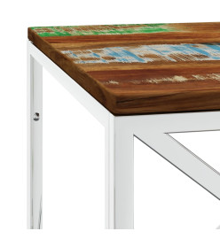 Table basse acier inoxydable et bois massif de récupération