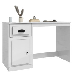 Bureau avec tiroir blanc brillant 115x50x75cm bois d'ingénierie