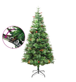 Sapin de Noël pré-éclairé et pommes de pin vert 195cm PVC et PE