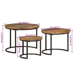 Tables gigognes 3 pcs bois massif de récupération