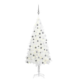 Arbre de Noël artificiel pré-éclairé et boules blanc 150 cm