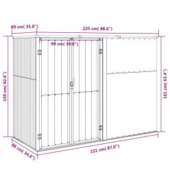 Abri à outils de jardin anthracite 225x89x161cm acier galvanisé