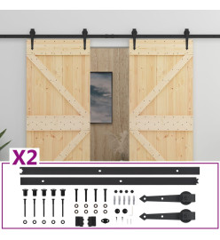 Porte coulissante avec kit de quincaillerie 80x210cm Pin massif