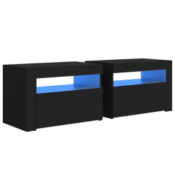 Tables de chevet 2 pcs avec LED Noir 60x35x40 cm