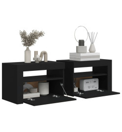 Tables de chevet 2 pcs avec LED Noir 60x35x40 cm