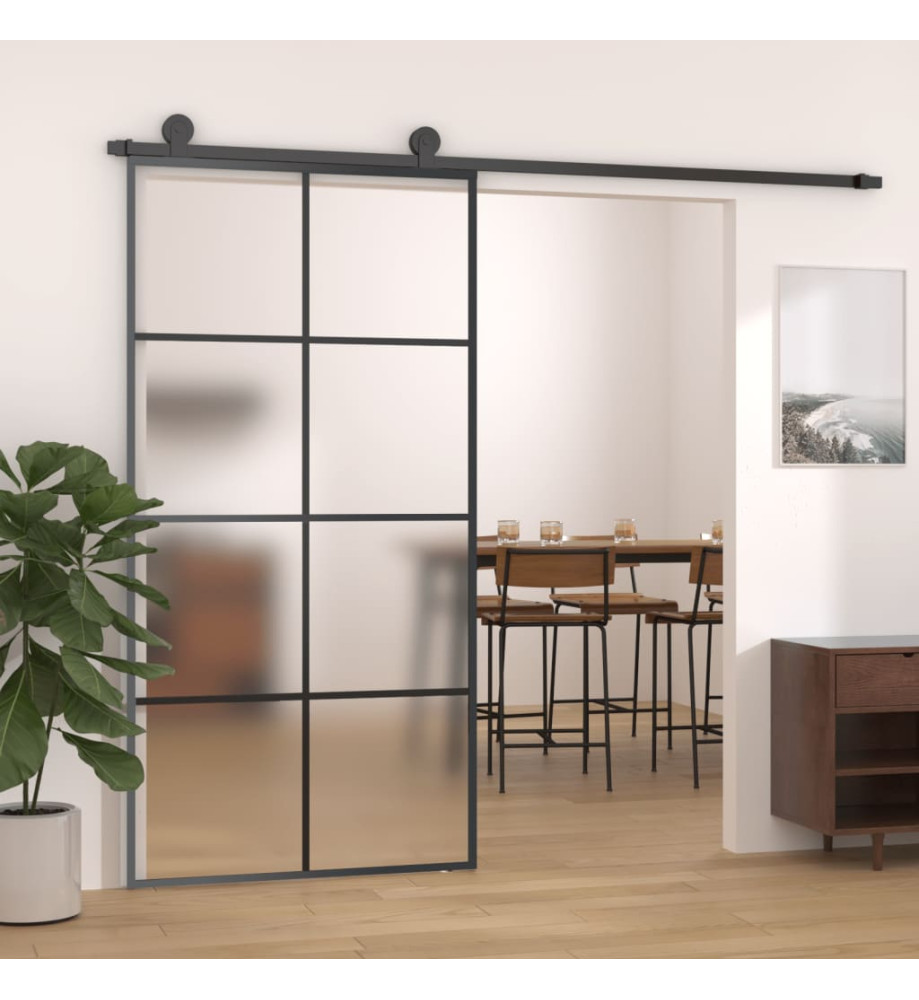 Porte coulissante Verre ESG dépoli aluminium 102,5x205 cm Noir