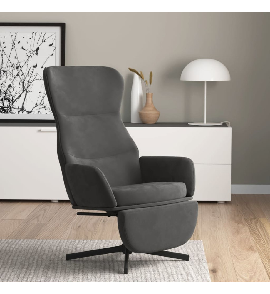 Chaise de relaxation avec repose-pied Gris foncé Velours