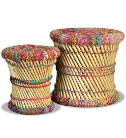 Tabourets avec détails chindi lot de 2 multicolore bambou