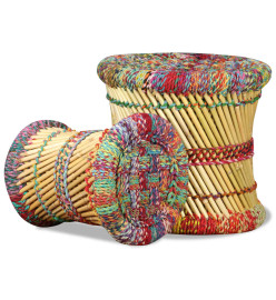 Tabourets avec détails chindi lot de 2 multicolore bambou