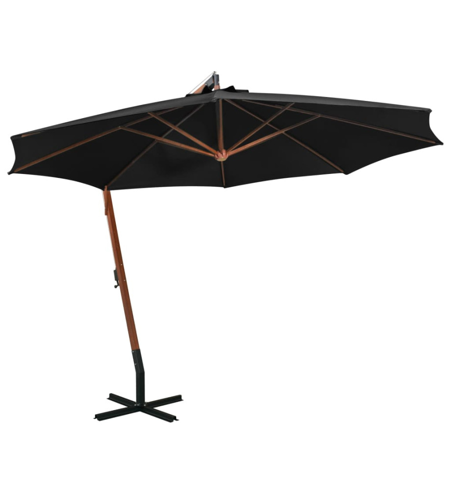 Parasol suspendu avec mât Noir 3,5x2,9 m Bois de sapin massif