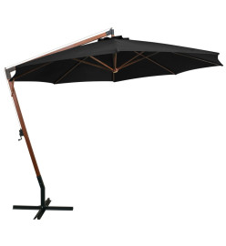 Parasol suspendu avec mât Noir 3,5x2,9 m Bois de sapin massif