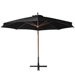 Parasol suspendu avec mât Noir 3,5x2,9 m Bois de sapin massif