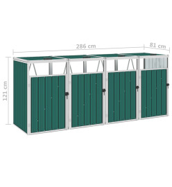 Abri de poubelle quadruple Vert 286x81x121 cm Acier