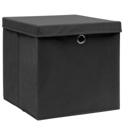 Boîtes de rangement avec couvercle 10 pcs Noir 32x32x32cm Tissu