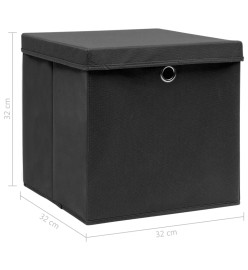 Boîtes de rangement avec couvercle 10 pcs Noir 32x32x32cm Tissu