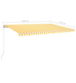 Auvent automatique rétractable avec poteaux 5x3,5 m Jaune blanc