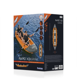 Bestway Ensemble de kayak gonflable Hydro-Force Rapid 3 personnes