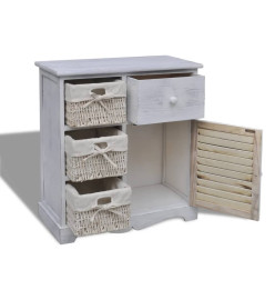 Armoire en bois 3 paniers gauches en tissage Blanc