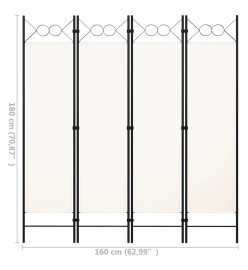 Cloison de séparation 4 panneaux Blanc crème 160x180 cm