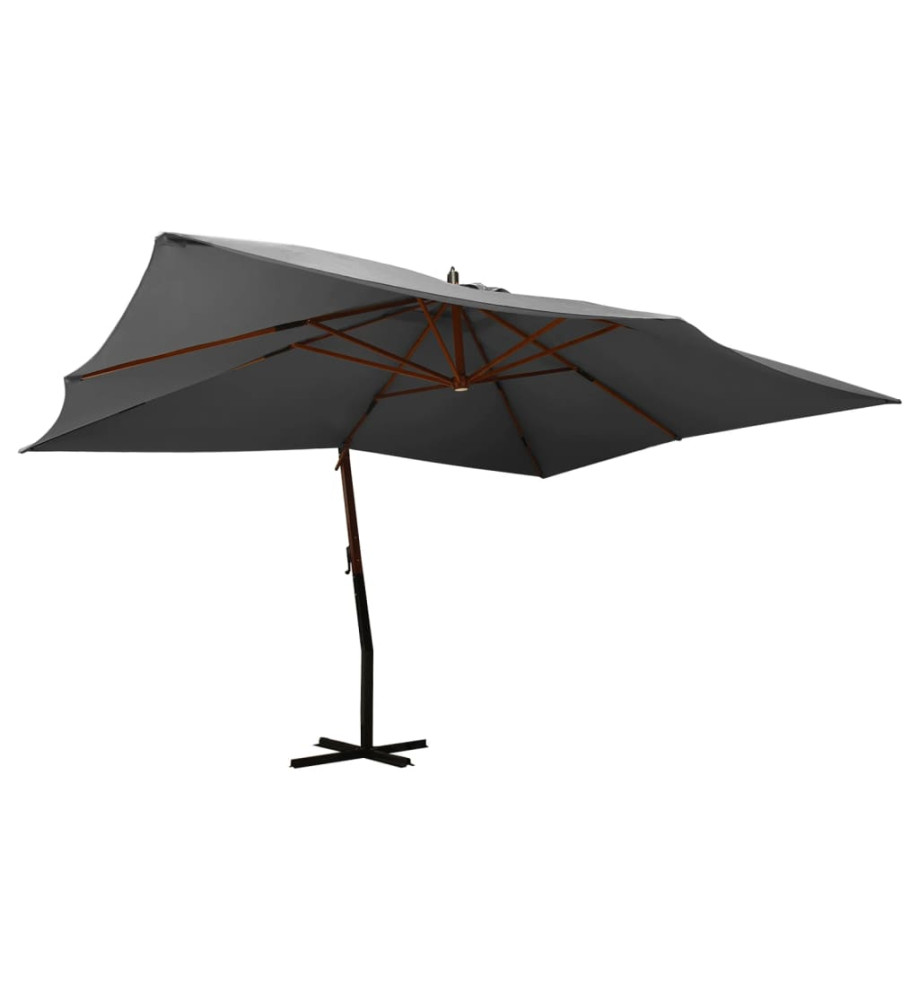 Parasol en porte-à-faux avec mât en bois 400x300 cm Anthracite