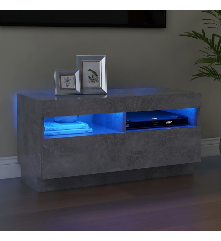 Meuble TV avec lumières LED gris béton 80x35x40 cm