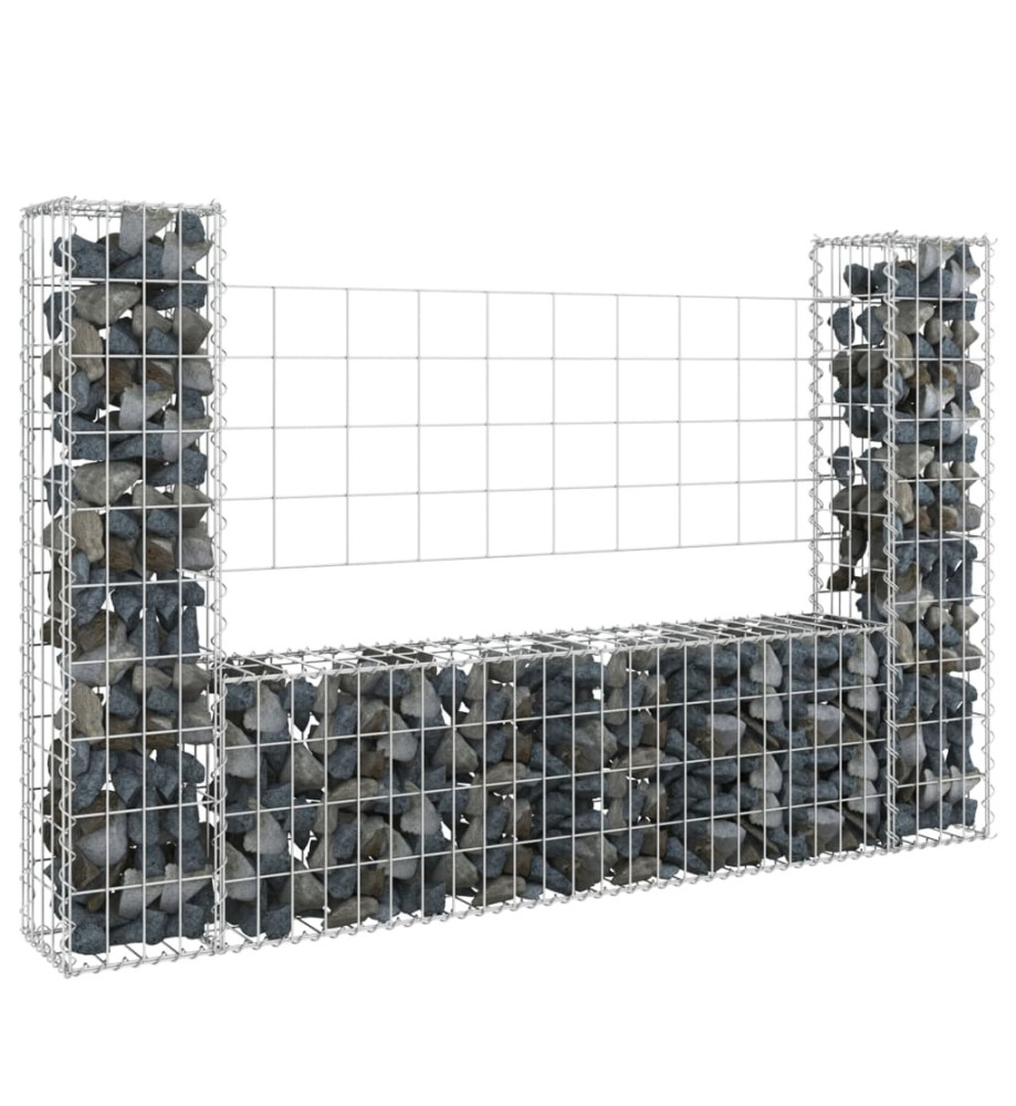 Panier de gabion en forme de U avec 2 poteaux Fer 140x20x100 cm