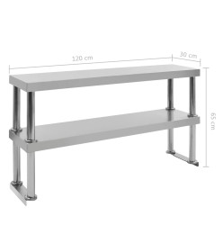 Étagère de table de travail 2 niveaux 120x30x65 cm Inox