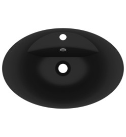 Lavabo ovale de luxe à trop-plein Noir mat 58,5x39 cm Céramique