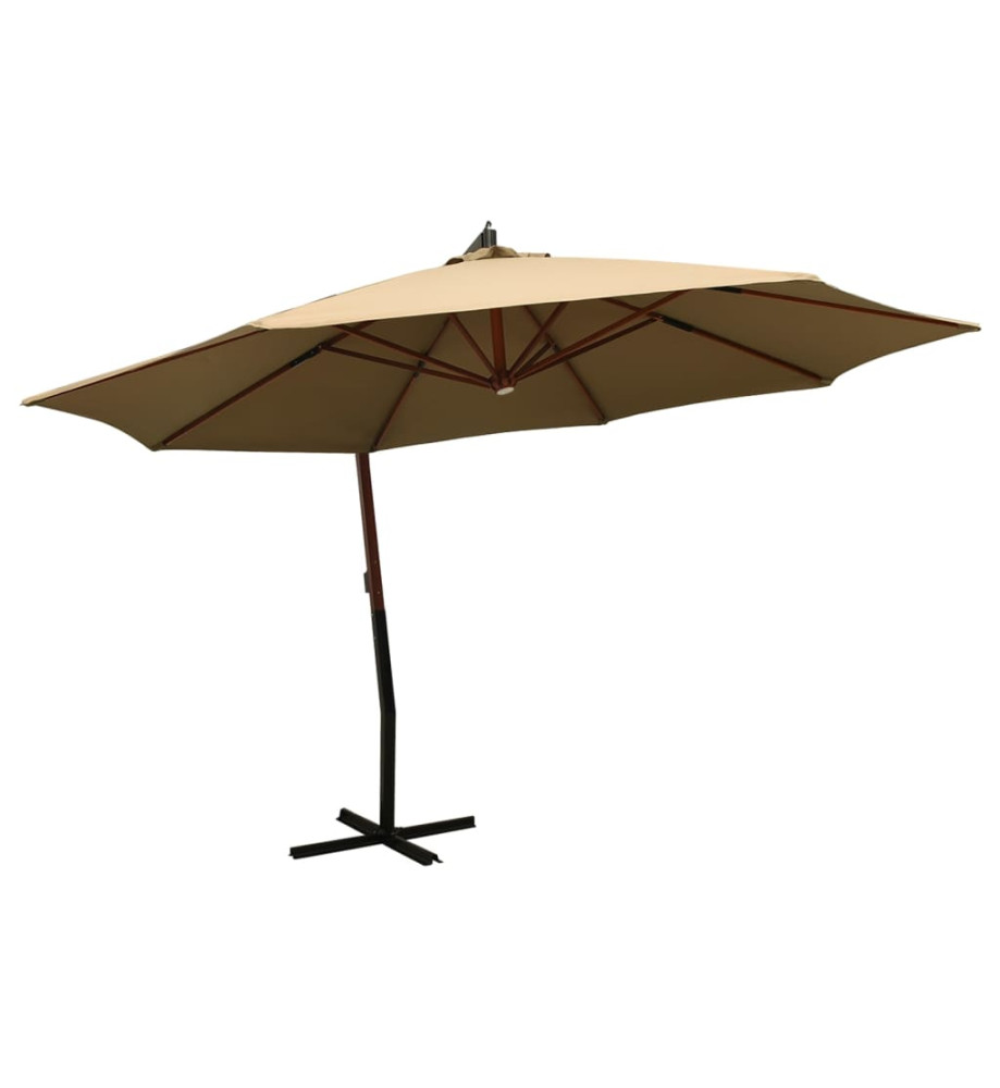 Parasol suspendu avec mât en bois 350 cm Taupe