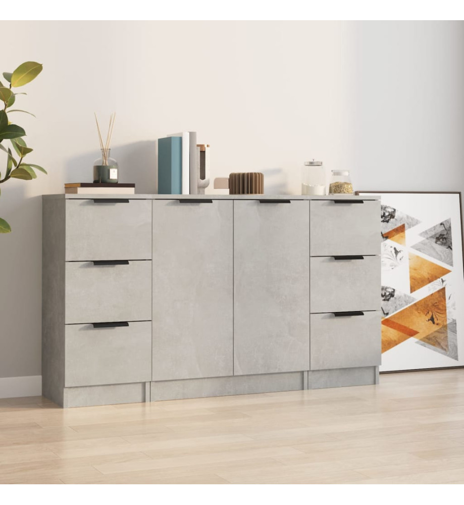 Buffets 3 pcs gris béton bois d'ingénierie