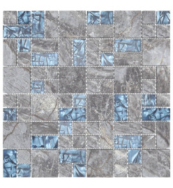 Carreaux mosaïque 11 pcs Gris et bleu 30x30 cm Verre