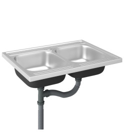 Évier de cuisine à double lavabo argenté 800x600x155 mm inox