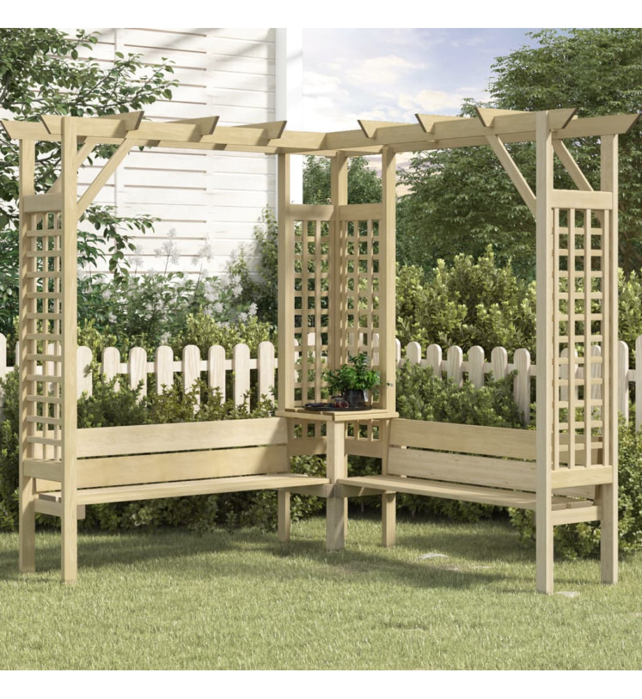 Pergola d'angle avec banc Bois de pin imprégné