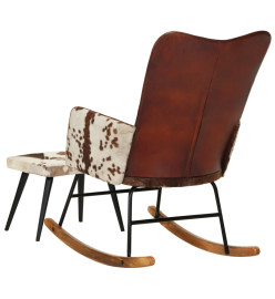 Chaise à bascule avec repose-pied Marron Cuir véritable